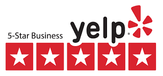 5-star Yelp rating badge, links to Yelp reviews