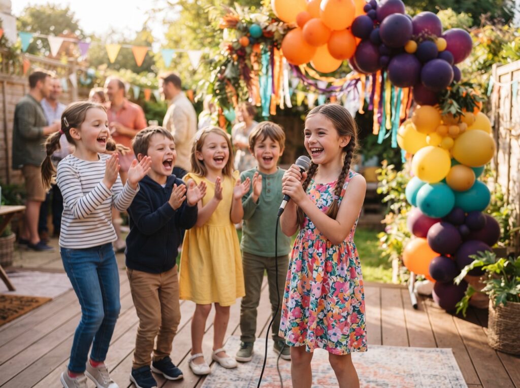 Kids cheering for a friend singing karaoke in Rancho Mission Viejo